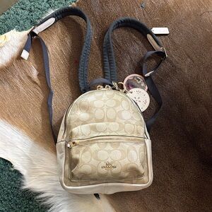 Coach Tan and Cream Signature mini Backpack